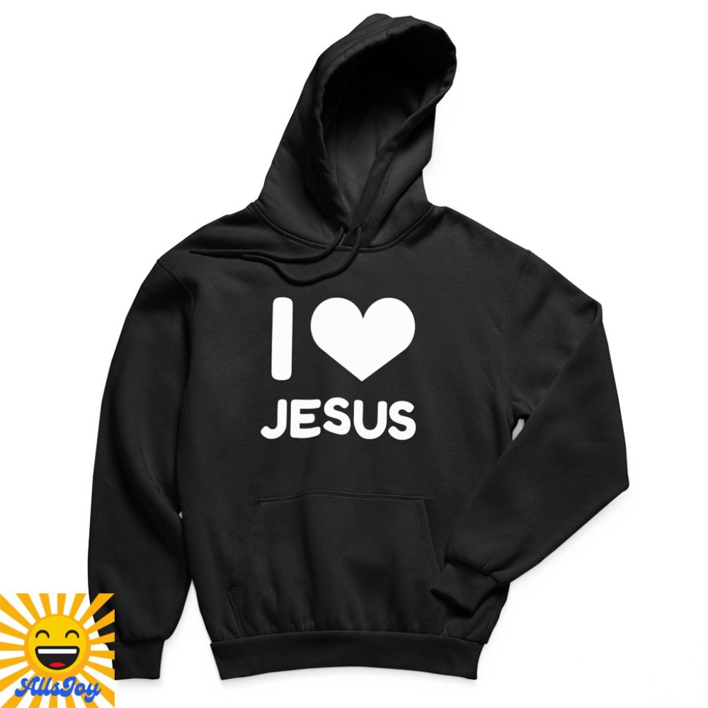 I LOVE JESUS Heart Fleece Pullover Hoodie Sweatshirt Black